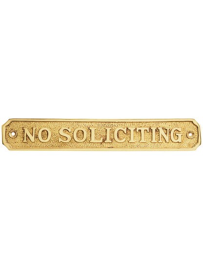 Cast Brass No Soliciting Sign in Polished Brass.